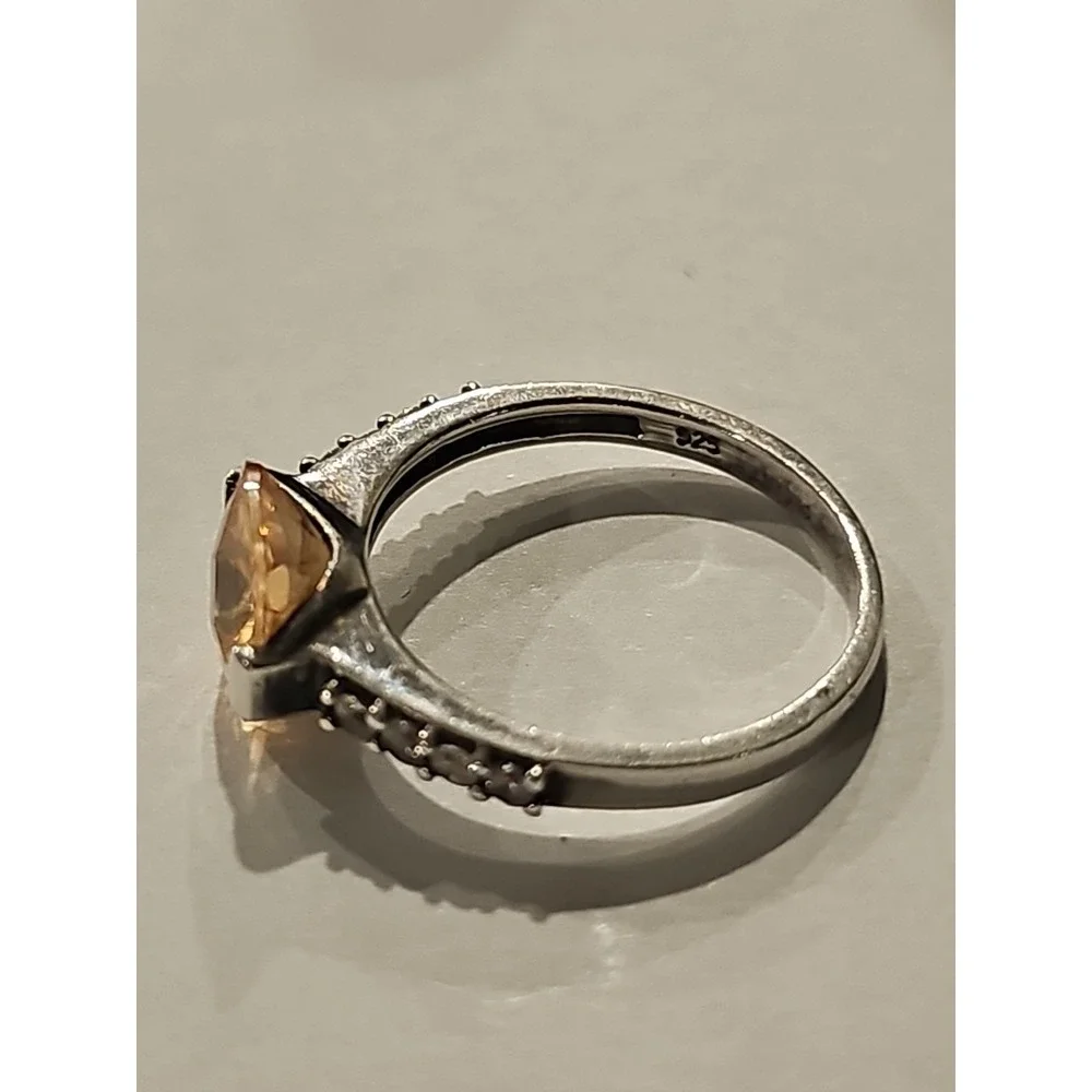 Avon Vintage Women‎ 925 Ring 3ct Peach Colored Stone Clear Accents Sz 9/3.8 Gram